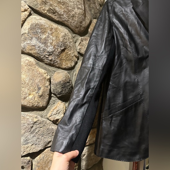 Lafayette 148 $900 New York Leather Blazer Jacket Merino Wool Side Panels Size 6 - Picture 5 of 14